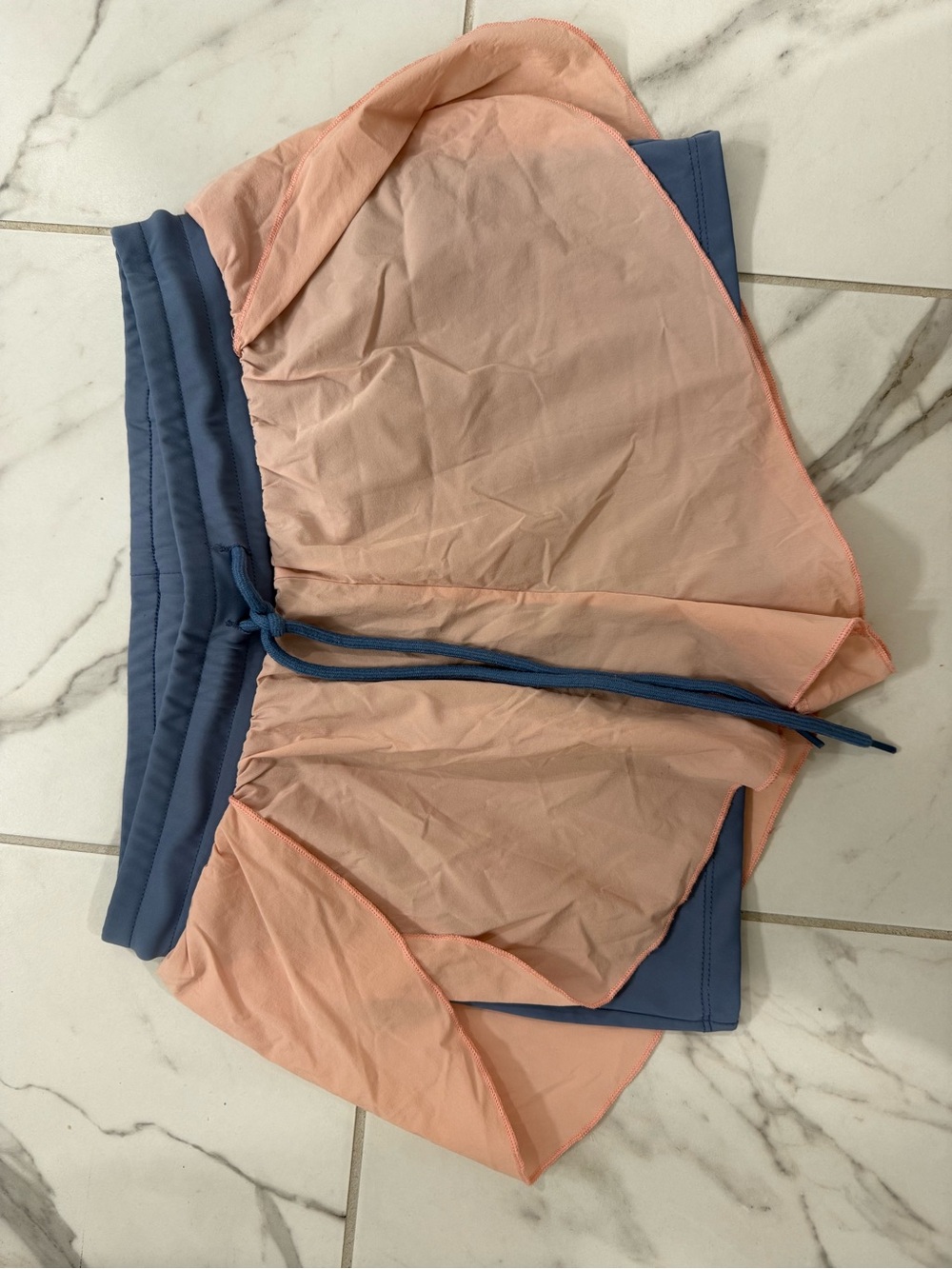 SHEIN Peach Layered Athletic Shorts with Blue Waistband
